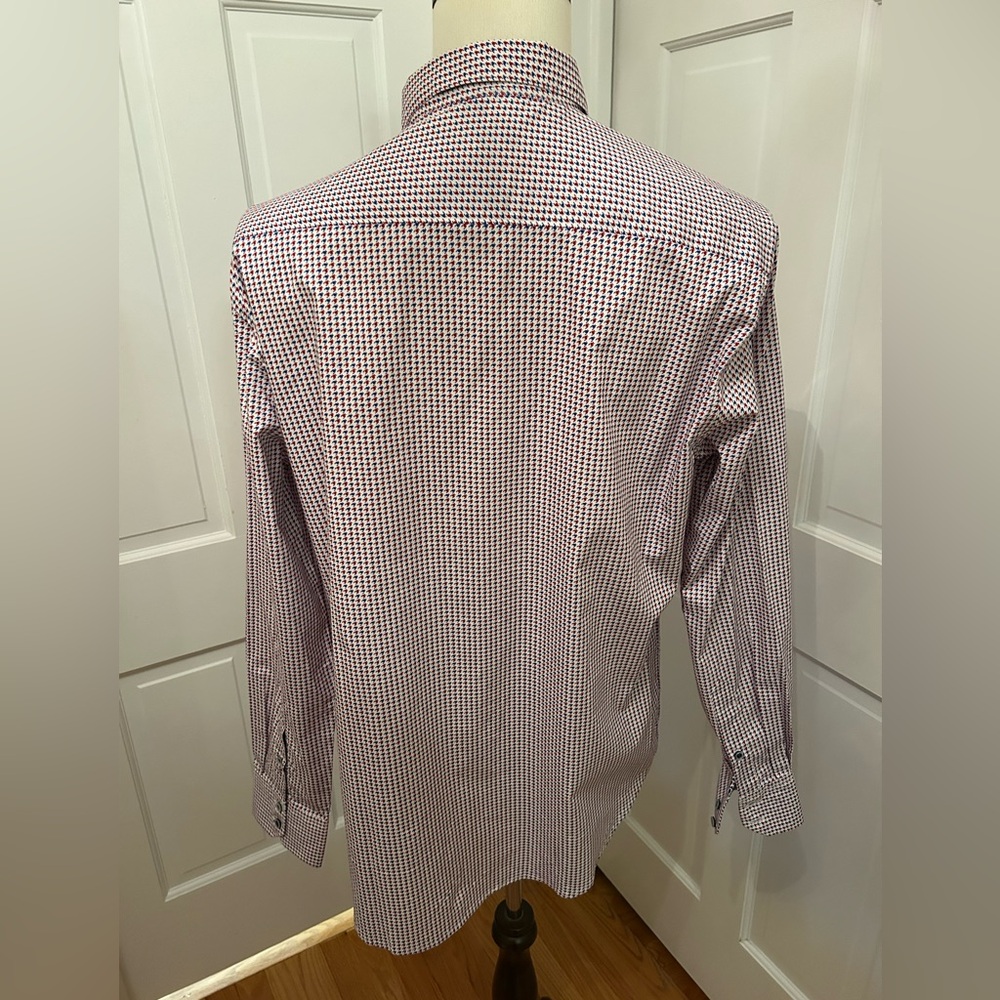 ROBERT GRAHAM NWT Breen Geometric Flip Cuff Button Down Shirt L‎ White Red Blue - Picture 9 of 13